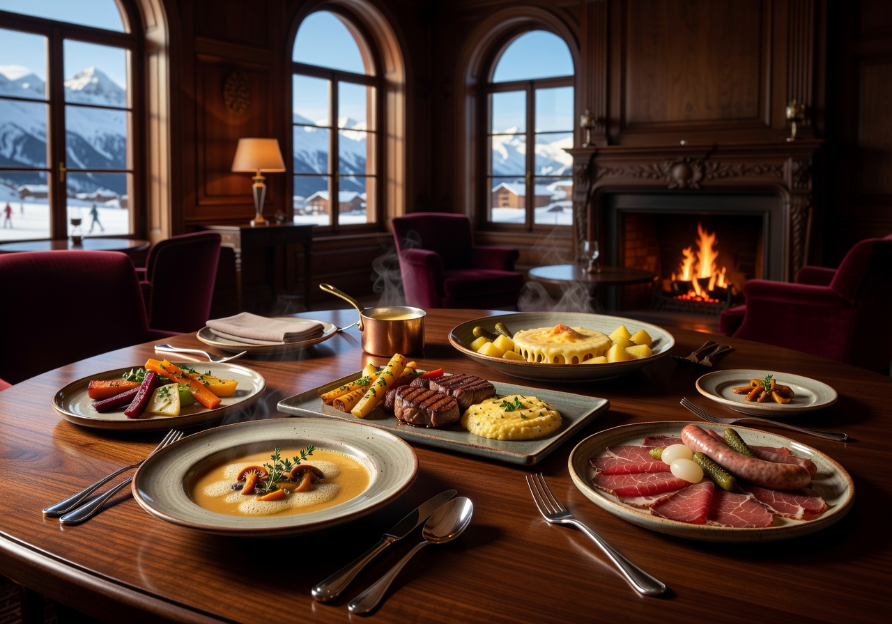 IGNIV sharing menu presentation at Badrutt's Palace St Moritz with refined Swiss alpine cuisine dishes
