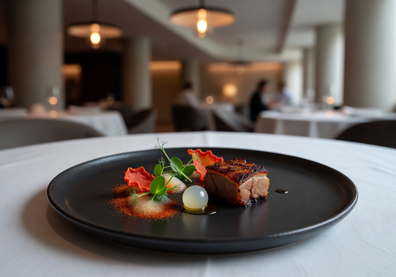 Innovative modern Spanish cuisine beautifully plated at Hotel Arts Barcelona fine dining restaurant