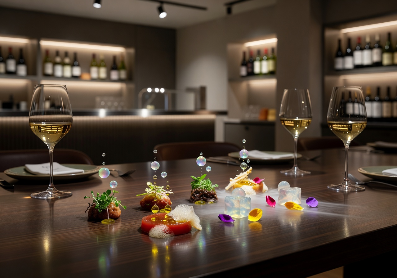 Modern Catalonian tasting course at Enoteca Paco Pérez Barcelona with artistic molecular garnish